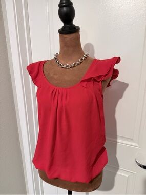 Express Hot Pink Ruffle Sleeve Blouse XS Sleeveless Flowy Top